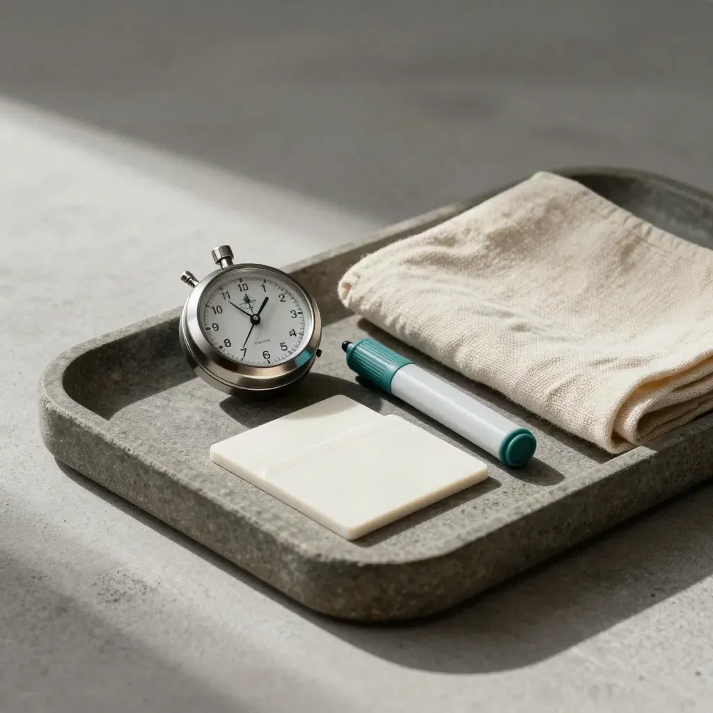 Kit di affiancamento con timer tascabile, marker e panni su vassoio in pietra