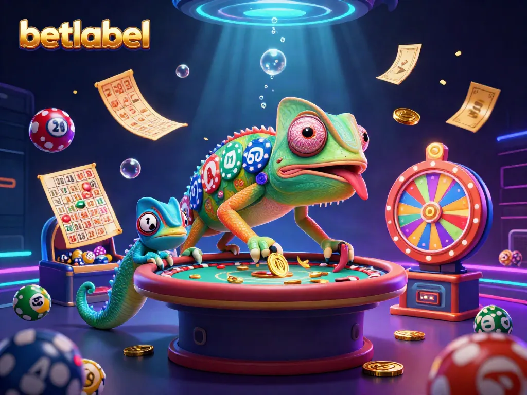 Win big with betlabel in this vibrant 3D casino scene filled with dynamic game elements.